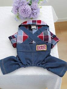 PETCIRCLE 1件宠物服装，狗狗/猫咪套装，小型犬/幼犬时尚可爱舒适骑行背带裤 - 彩色 - 查看 12