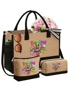 Sac à main avec motif d'enseignant avec bandoulière et sac à cosmétiques, cadeau de la fête des enseignants, sac fourre-tout de rangement décontracté portable, sac de courses multifonction, sac cadeau personnalisé avec poches latérales, sac de plage avec foulard, sac de rangement de voyage simple, sac à bandoulière, sac à cosmétiques de voyage : idéal pour le maquillage en extérieur ! Cadeau de remise des diplômes - Multicolore - Voir 16