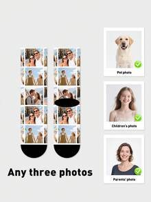 1 Pair Customized Face Socks, Customized Photo Printed Mid-Calf Socks, Suitable As Anniversary, Halloween, Christmas, Bride's Gift, Boyfriend's Gift, Unique Couple Socks, Men's Calf Socks, Thick Women's Long Socks For Autumn/Winter - Multicolor - View 3