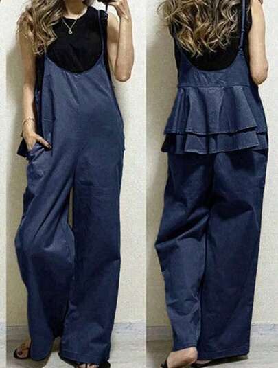 和風オーバーオール| 3色展開| 女性用カジュアルジャンプスーツ - ダブルレイヤーバックフェイクツーピースデザイン| 伸縮性のある細いショルダーストラップ| 余裕のあるフィット感とポケット付き オフィス 通勤 使える おしゃれ ジャンプスーツ ストリート ファッション おすすめ ジャンプスーツ 春秋 兼用 レディース ジャンプスーツ 高級感 ある ゆったり ジャンプスーツ