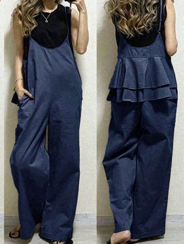 和風オーバーオール| 3色展開| 女性用カジュアルジャンプスーツ - ダブルレイヤーバックフェイクツーピースデザイン| 伸縮性のある細いショルダーストラップ| 余裕のあるフィット感とポケット付き オフィス 通勤 使える おしゃれ ジャンプスーツ ストリート ファッション おすすめ ジャンプスーツ 春秋 兼用 レディース ジャンプスーツ 高級感 ある ゆったり ジャンプスーツ