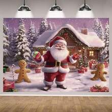 لافتة خلفية تصوير عيد الميلاد المجيد، مصنوعة من البوليستر، تتميز بمشاهد الثلج وسانتا كلوز ورجال الزنجبيل وأنماط هدايا عيد الميلاد، مصنوعة بعناية وقوية، سهلة التعليق، مثالية لديكور جدران المنزل في فصل الشتاء وليلة رأس السنة، متعددة الاستخدامات، مثالية كلافتة لحفلة عيد الميلاد.