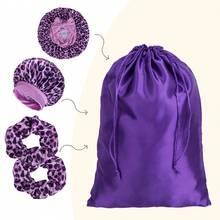 5Pcs Set Large Satin Bonnets With Scrunchies For Women, Elastic Wide Brimmed Leopard Hair Bonnet Long Elastic Tie Bonnet For Sleeping Braids Curly Hair 1PC Satin Bags 2pcs 2 PCs Scrunchies Hair Care Set Night Sleeping Travel Storage Bag Pink Brown Hot Pink Gift For Women