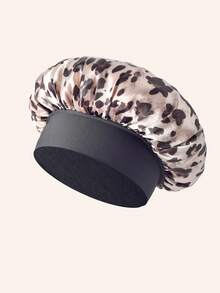 1 件女士真丝睡帽，缎面护发帽，松紧带真丝睡帽，时尚豹纹款式，休闲舒适透气日常护发帽