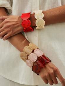 1pc Bohemian Vintage Exaggerated Geometric Disc Elastic Cuff Bracelet, Luxurious, Suitable For Vacation, Party, Casual, Street Style, Wedding, Anniversary, Unisex Charm Jewelry Gift