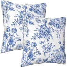 2 Pcs Pink And White Floral Pillow Cases 18"X18" Decorative Vintage Chinoiserie Flower Square Throw Pillow Covers 100% Polyester One Side Printing Pillowcase With Envelope Closure For Home Living Room Bedroom Dining Room Decor (Do Not Include Insert) - Phong cách Trung Hoa Xanh và Trắng2 - Xem 10