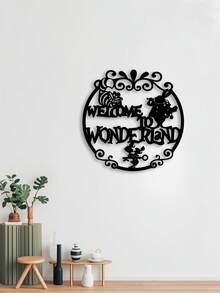 1PC Fantasy - Style Metal "Welcome To Wonderland" Decorative Painting, Hollowed - Out To Show Fairy - Tale Characters And Floral Letters, Dreamy And Eye - Catching, Fairy - Tale Theme, Perfect For Christmas, Halloween, Easter, Theme Parties, Children's Birthday Parties, Study Decoration, Bedrooms, Living Rooms, Children's Rooms, Cafes, Spring And Autumn Decorative Pendants.