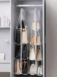 1pc 6/8 Pockets Hanging Purse Handbag Organizer Clear Hanging Shelf Bag Collection Storage Holder Purse Bag Wardrobe Closet Space Saving Organizers - 彩色 - 查看 1