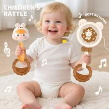 2/4/5pcs Children Dinosaur Rattle Toys With Teether - Sensory Development & Motor Skills Educational Toys, Mixed Color Baby Rattles Set With Bells, Horns And Teethers - Suitable For Newborns And Toddlers