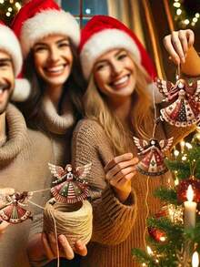 4 Piezas de Adornos de Ángel de Madera Navideños, Adornos de Ángel de Madera Estilo Bohemio Vintage, Hechos a Mano, Adecuados para Decoración Navideña del Hogar, Oficina, Árbol de Navidad, Habitación, Envoltura de Regalos DIY, Accesorios para Coronas, Decoraciones Navideñas Perfectas