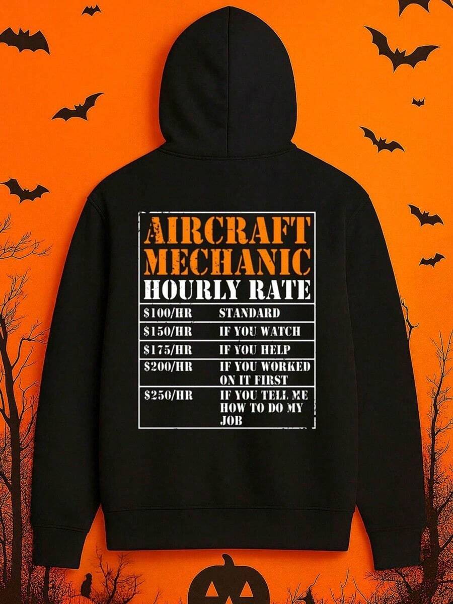 1 Pack Men'S Funny Aviation Mechanic Humor Hooded Sweatshirt - $100hr Work Rate Graphic, Warm Long Sleeve Casual Streetwear Pullover For Mechanics, Christmas Gifts & Casual Attire, Durable Dig (1),Fall Hoodies,Men's Fall Clothes,Street Wear,Halloween,Mens Hoodies,Y2k Clothes,Jesus Hoodie,Thanksgiving Day,Nightmare Before Christmas,Christmas - 黑色 - 查看 1