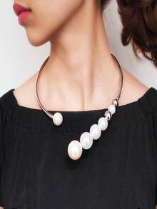 1pc Oversized Pearl Necklace, Stainless Steel Adjustable Choker, Luxury Fashion Gift For Women