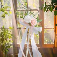 Flower Girl Wand Wedding Bouquet Artificial Rose Flowers Magic Wand With Ribbons For Special Occasions - Champagne - View 3