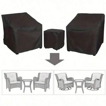 3pcs Heavy-Duty Waterproof Outdoor Furniture Covers Set - All-Weather UV-Resistant Black -Saving Patio Sofa, Chair & Coffee Table With Drawstring Closure, Fits 2 Chairs & Coffee Table (Year-Round Use), Patio Furniture Cover, Lounge Covers, Patio Set Cover, Patio Furniture Covers, Patio Cover For Furniture, Deck Box Covers For Winter, Patio Table Covers, Out Door Couch Covers, Patio Loveseat Set Cover, Patio End Tables Cover, Patio Covers For Outside,