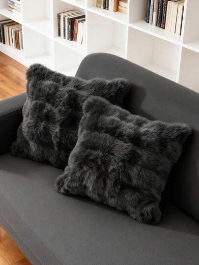 1pc Solid Fluffy Cushion Cover, Multi-Color Options, Plush Surface, Zipper Closure, Decorative For Sofa And Bed, Insert Not Included, Fits 12x20/16x16/18x18 Inch, Machine Washable, Autumn Decor, Winter Decor, Room Decor