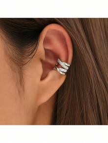 1pc Minimalist Gold/Silver Tone Cross Line Ear Cuff Earring - Silver - View 4
