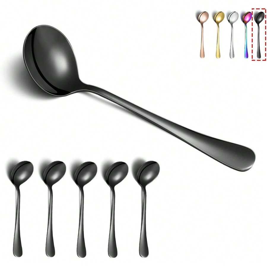 Cucharas Redondas de Acero Inoxidable de 6 Piezas Kyraton - Chapadas en Titanio Negro, Aptas para Lavavajillas - 5. 6 piezas arcoíris - Ver 1