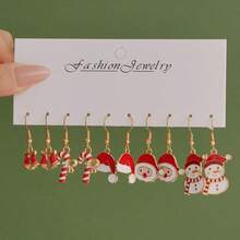Conjunto de aretes con diseño de copos de nieve y campanas de Navidad, aretes con gota de aceite con diseños de renos y Papá Noel