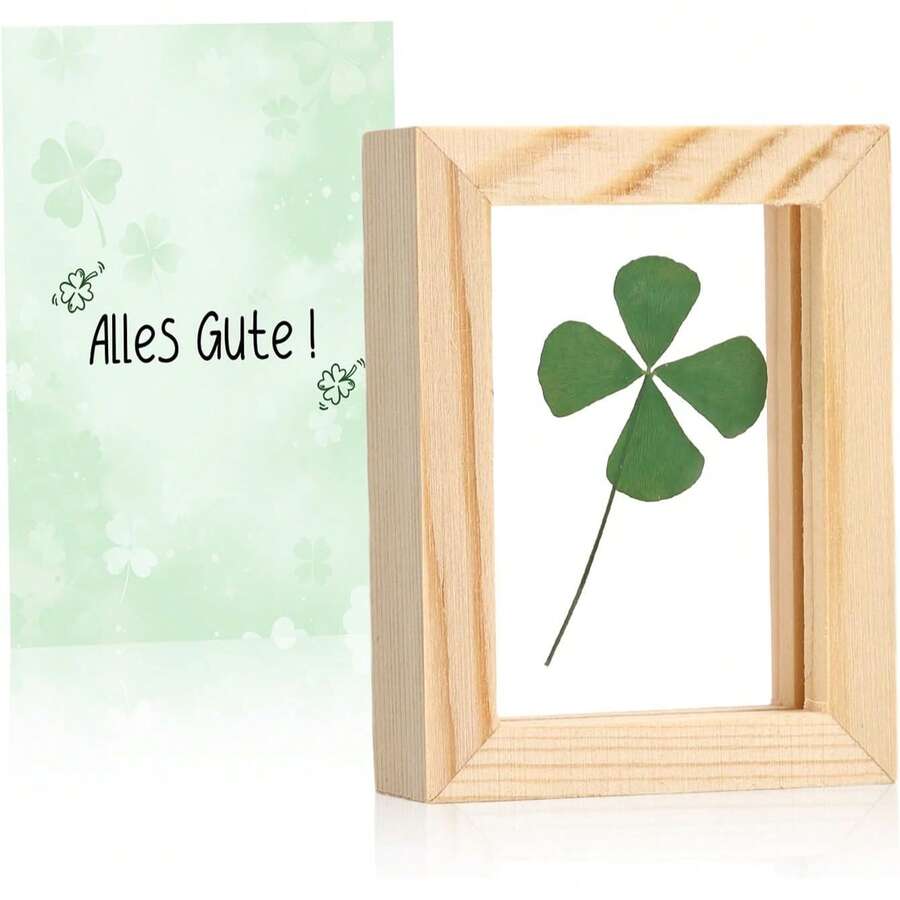  Kleine Glücksbringer - Holzrahmen  Echtem Vierblättrigem Kblatt - Hochwertige Handarbeit - Glücksbringer für Prüfung, Mutmacher, Gute Bserung & Dankchön
