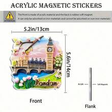 1pc Acrylic Refrigerator Magnet - London Theme Design: Big Ben, London Eye, Red Double-Decker Bus, Buckingham Palace, Tower Bridge, Thames River, Cherry Blossoms & Thames Bridge, Hexagon Creative Shape - Vibrant Kitchen Decor, Suitable For Travel Enthusiasts, British Culture Lovers And Souvenir Collectors - Ideal Gift For Christmas, Birthday, Anniversary For Friends, 2D Flat Style - Multicolor - View 24