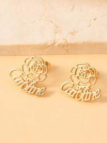 Personalized Birth Flower Name Earrings Gold Nameplate, Custom Jewelry Gift Can Be Customized In A Simple Daily Style. The Products Include Gift Boxes, Valentine's Day Gifts, Birthday Gifts, Mother's Day Gifts, And Daily Gifts