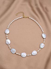 1 pièce Collier de perle naturelle plaqué or 18 carats, cadeau élégant pour femme, convient pour le mariage, les fiançailles, la fête des mères, la Saint-Valentin, l'anniversaire, la mariée - Blanc - Voir 5