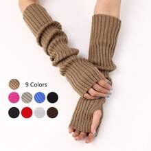 New Women Arm Warmers Japanese White Black Goth Knitted Fingerless Gloves Ankle Wrist Sleeves Harajuku 52cm Gloves