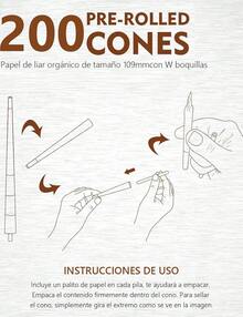 Conos Pre-Roll 200PCS, Marrón|Conos pre-enrollados naturales sin blanquear de 109 mm, fáciles de llenar y usar, incluye empujador para llenar los conos. - 1 - Ver 10