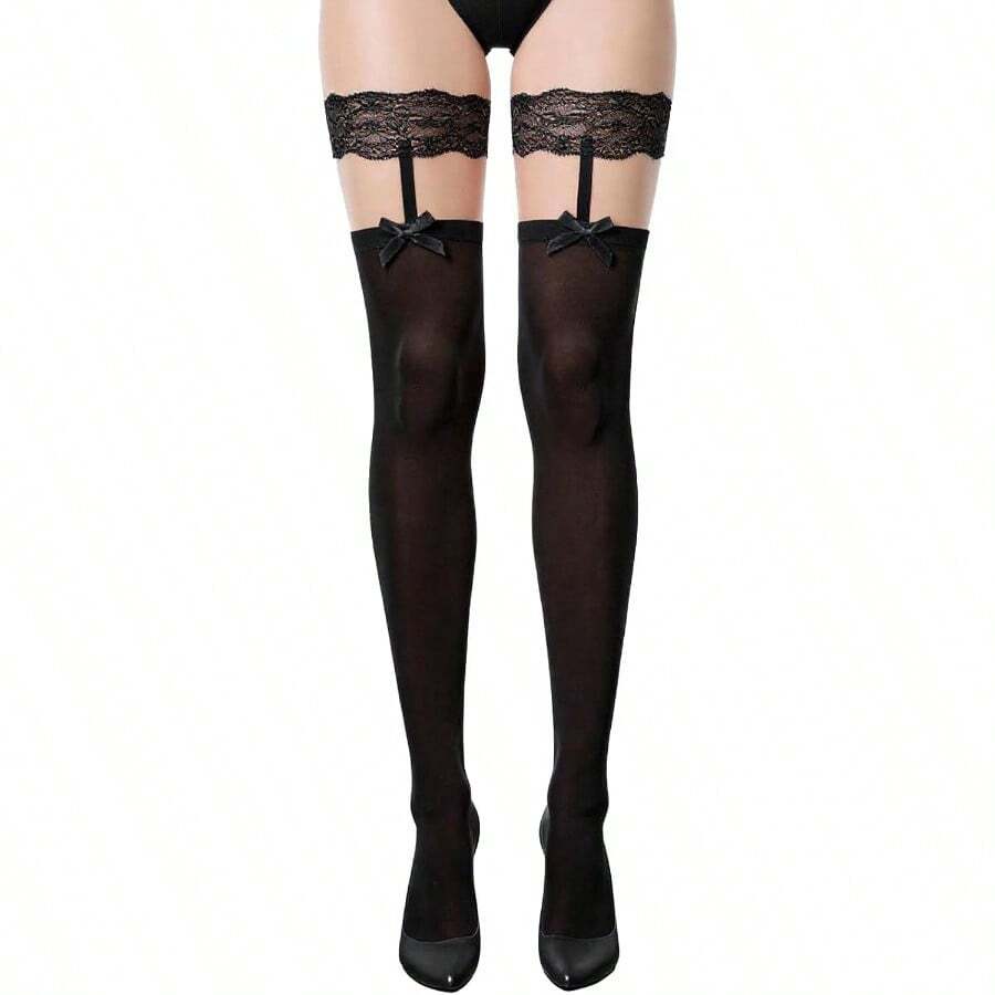 White Thigh High Stockings For Women Fish Net Stocking For Women Bow Suspenders Pantyhose Lace Top Sheer Stocking#SSDD B BJNHMJ