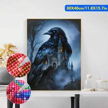 5D 圆形和方形钻石画套装，适合成人和初学者，乌鸦和城堡，全钻钻石画，钻石艺术套装，手工制作的家庭房间办公室墙面装饰 - 彩色 - 查看 4