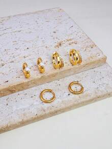 6只/3对 14K镀金双层小耳环，低过敏性透明立方氧化锆耳夹耳环，适合耳骨、耳垂、耳廓及其他穿孔部位，女士及女孩适用 - 6Pcs Set2 - 查看 5