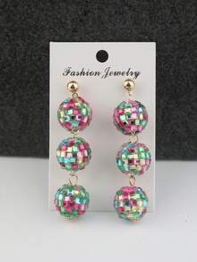 1 Pair Glass Disco Ball Multicolor Dangle Earrings, Party & Holiday Jewelry - Colorful - View 13