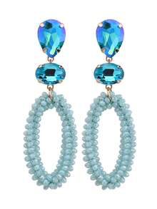 1 Pair Handmade Bohemian Beaded Crystal Oval Dangle Earrings, Handcrafted Jewelry Gift For Women