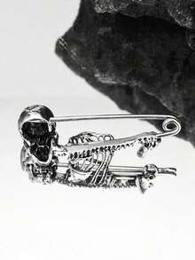 "Vintage Skull Punk Brooch, Goth Lapel Pin For Men & Women, Unique Hat, Coat & Bag Accessory, Perfect Halloween Decoration & Jewelry" - 彩色 - 查看 4