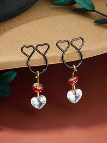 1 Pair Fake Nipple Rings,Fake Nipple Piercings,Faux Nipple Piercing,Nipple Rings Non Piercing Jewelry Dangles With Heart Heart, Black Color Valentine Gift - Multicolor - View 2
