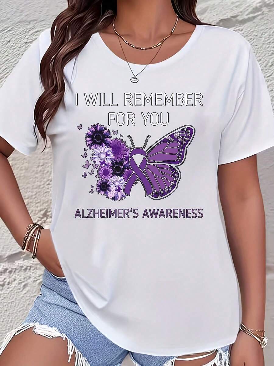 Women's Pink Breast Cancer Awareness Graphic Print T-Shirt, Stylish Crew Neck Short-Sleeved Top, Breast Cancer Awareness Tee, Comfortable And Casual Crew Neck Design, Breast Cancer Awareness T-Shirt, Inspirational Apparel, All-Season Wear, Machine Washable.