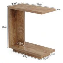 Tribesigns Mesa de centro en forma de C, mesa auxiliar estrecha con 2 niveles y base resistente, mesa auxiliar de sofá industrial para sala de estar, dormitorio, marrón