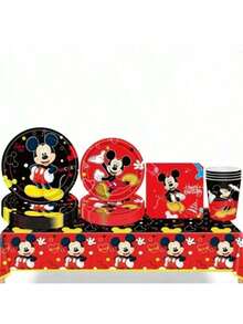Disney [Authorized Title Reserved] 51-Piece Mickey Mouse Themed Party Set, Including Disposable Tableware, Plates, Cups, Paper Towels, Tablecloths, And Flags, For Birthday Party Decorations And Festive Props. Serves 10 And Is Perfect For Christmas, Thanksgiving, And Holiday Party Dinners. Perfect For Fans Of The Show. - Multicolor - View 9