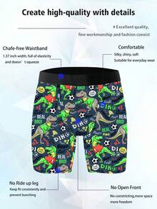 Pacote com três shorts masculinos com estampa de dinossauro, feitos de poliéster elástico, macios e suaves para a pele, de secagem rápida e respiráveis. Presente de Natal perfeito, com cós elástico, divertidos e fofos para uso doméstico e casual, cuecas boxer masculinas. - Multicolorido - Ver 9