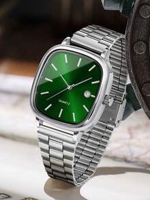 1PC Casual Men's Quartz Watch, Multi-Function Men's Watch With Date Display, Simple Square Dial With Bar Hour Markers, Alloy Strap, The Best Gift For Men, Suitable For Daily Wear, Weddings, And Parties, Perfect Holiday Gift (Christmas, Graduation, Teacher's Day), Fashion Accessory, Minimalist Style, High-End And Exquisite. Does Not Include Gift Box.