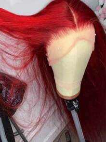 Red 250 Density 13x4 HD Transparent Lace Front Wigs Human Hair Straight Glueless Wigs Human Hair Put On And Go Wig For Women Brazilian Remy Red Colored Bone Straight Lace Frontal Wigs Human Hair With Baby Hair - 紅色 - 查看 6
