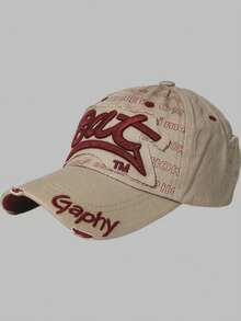 DareSee 1pc Letter Embroidered Ripped Frayed Fashionable Baseball Cap For Outdoor Travel Street MusicFest Y2KFest Autumn Winter Gifts Music Fest Halloween - Khaki - View 3