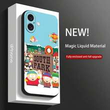 Custodia per telefono con motivo cartoni animati di South Park, compatibile con 17, 16, 15, 14, 13, 12, 11, X, XR, XS, 8 Plus, Mini, Pro e Pro Max, morbida e antiurto, colore nero