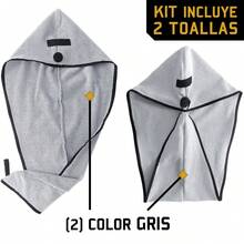 Toallas de Microfibra para Cabello ESSENCIAL Designs (2 Pcs) - Absorbentes, Suaves y Portátiles, Ideal para Cabello Rizado y Secado Rápido - Gris - Gris - Ver 3