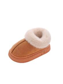 儿童一脚蹬拖鞋，2025秋冬新款，幼儿/小童/大童，室内/室外，毛茸茸，拼布，简约，软底，舒适 - 駝色 - 查看 6