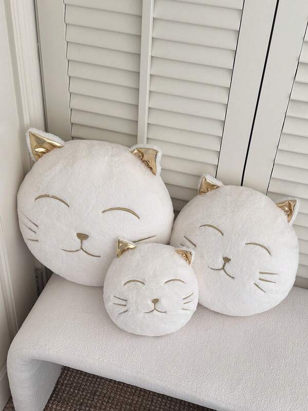 1pc Cute Black & White Cat Plush Throw Pillow, Decorative Cushion, Available In 3 Sizes, Suitable For Living Room Sofa, Bedroom Bedside, Soft & Comfortable