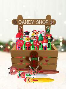 20/10/5pcs Christmas Resin Three-Dimensional Santa Claus Four-Color Ballpoint Pen (Random Style), Christmas Mini Pocket Pen Gift Accessory, Holiday Party Gift, A Small Gift For Friends, Christmas Souvenir, Christmas Eve Party Small Gift, Suitable For Christmas, Christmas Eve, Holiday Parties, Christmas Gifts, Souvenirs