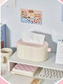 1pc Ins Style Luxury Cream Minimalist Tissue Box, Modern Nordic Living Room TV Stand Tissue Holder, Waterproof Bathroom Tissue Box, Student Dorm Wall-Mounted Tissue Storage Box, High-Saturation Drawer Box, Spring-Loaded Tissue Rack, Bow Decor Tissue Box Cover, Large Capacity Auto Pop-Up Spring Design - Multicolor - View 6