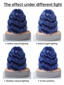 Ombre Blue Short Wavy Wig With Bangs For Lolita Role Play, Platinum Blonde Bob Style, Heat Resistant Synthetic Wig, Suitable For Women's Daily And Party Wear - 藍色 - 查看 10