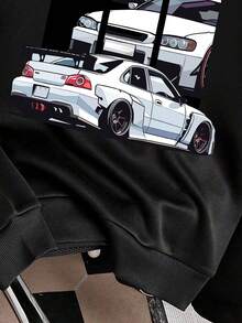 Tween Boy Cartoon Car Print Warm Sweatshirt - Black - View 4